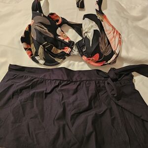 Tommy Bahama Red and Black Bikini Set with Skirted Bottom